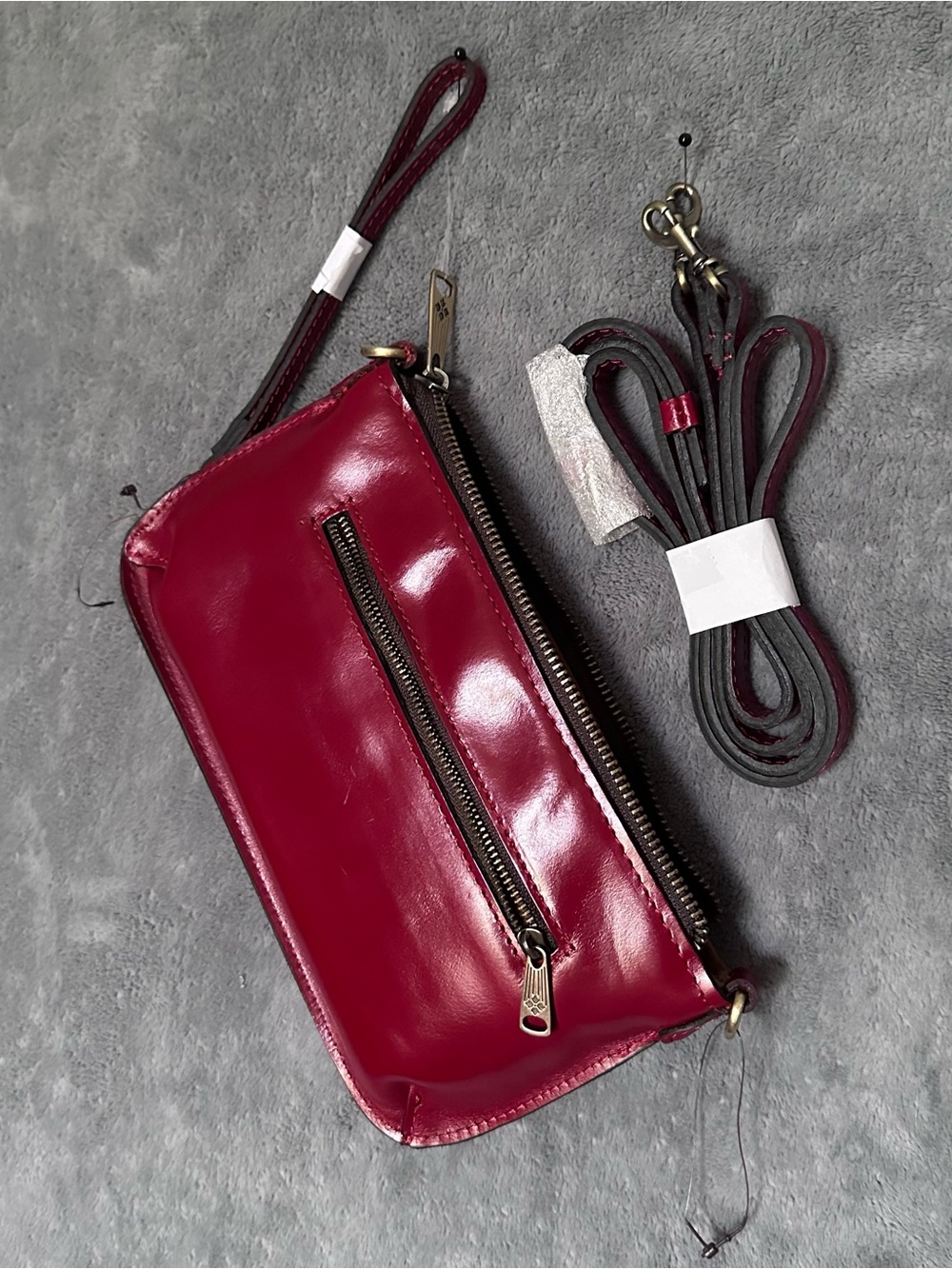 Patricia Nash Patent Leather Crossbody Wristlet in Deep Red new without tags